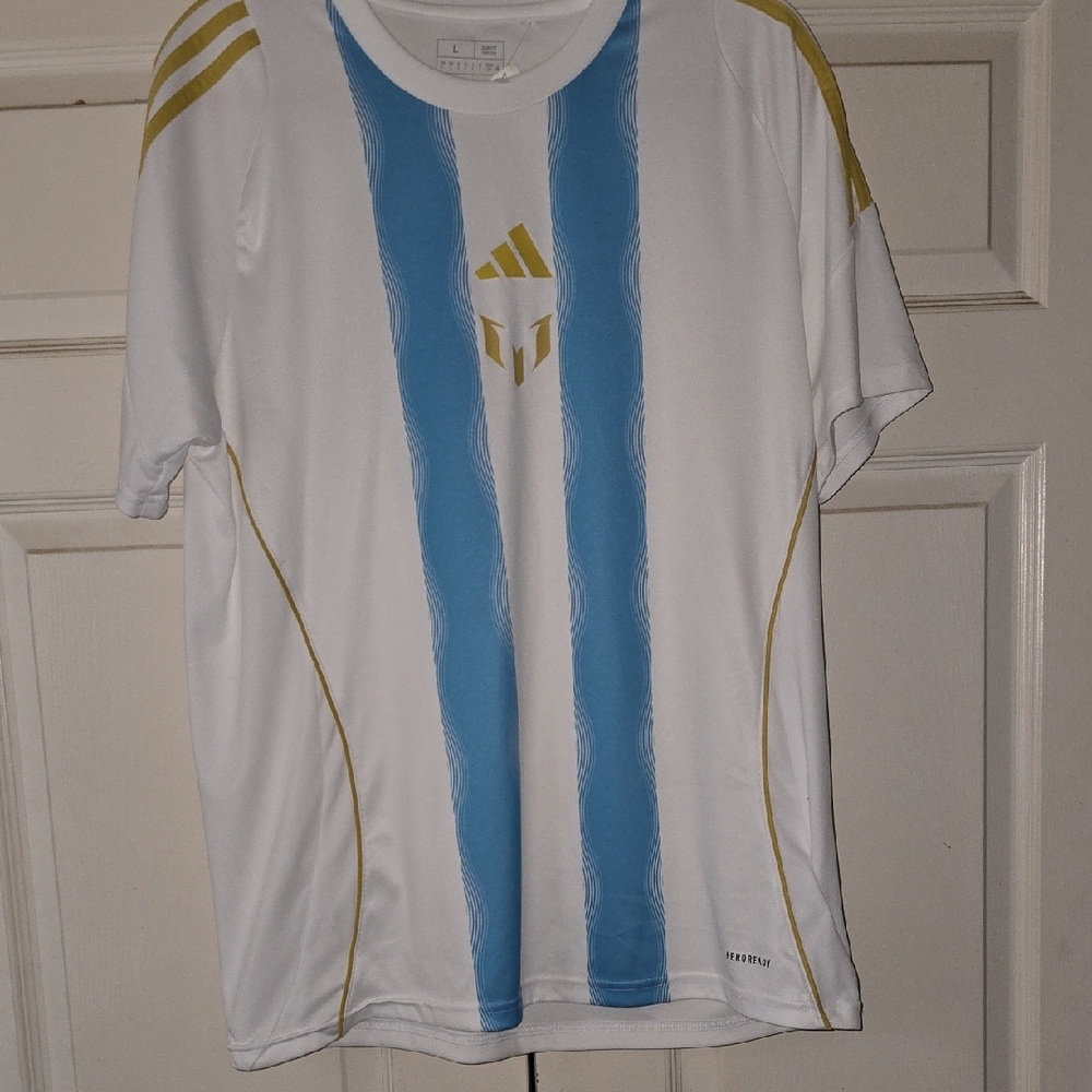 Adidas Men's White and Sky Blue Jersey
